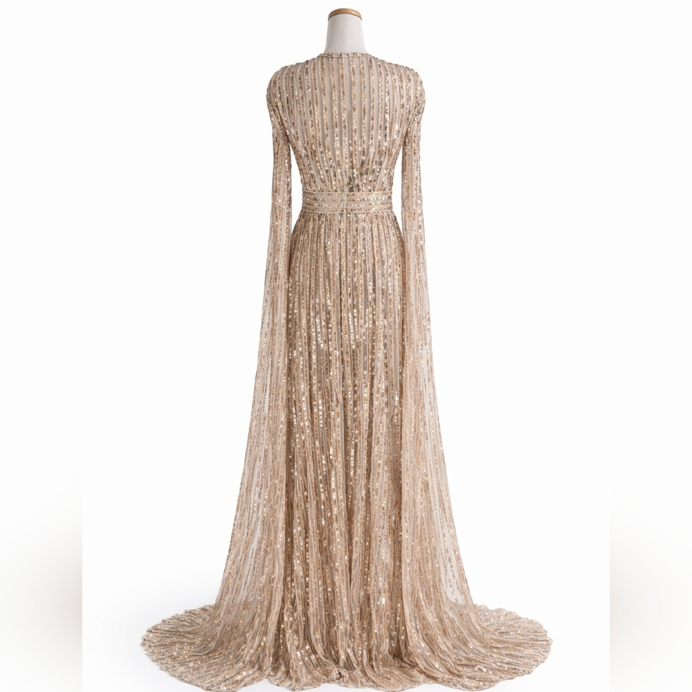 Elie Saab Sequin Cape Gown, Gold (Size 36 Small) Couture - New - Picture 2 of 12